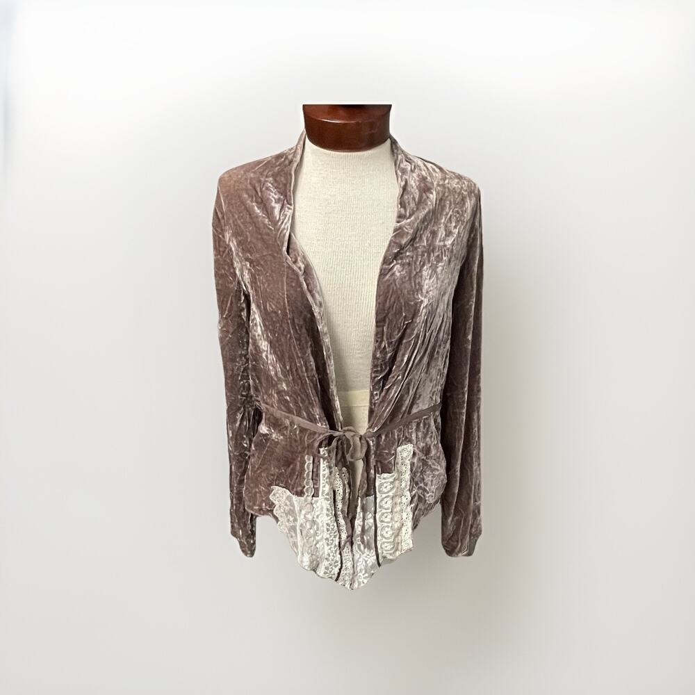 For Love and Liberty Velvet Tie Front Top Kimono Lace Fairy Grunge Romantic Silk